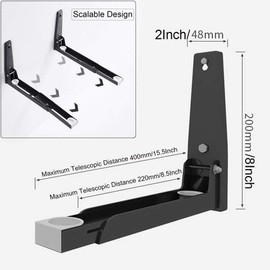 Eeghurt 304 Stainless Steel Sturdy Microwave Shelf Bracket Wall Mount Kit Foldable Stretch Wall Mounted Rack Shelf Oven Stand Shelf Rack 2Piece with Screws, 200X220mm 8X8.5Inch, Black