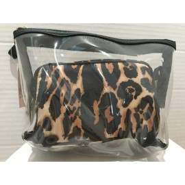 Victoria's Secret VICTORIA'S SECRET Leopard Black Travel Cosmetic Bag Case Makeup Pouch 2 Piece