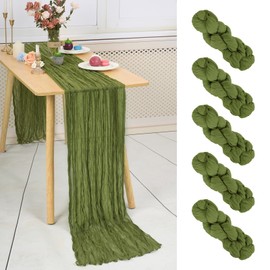 LOKUME 5 PCS Olive Green Cheesecloth Table Runner 10ft Gauze Table runner 35 x 120 Inch Cheese Cloth Table Runner Boho Rustic Decoration for Wedding Party Bridal Shower Thanksgiving Christmas Birthday