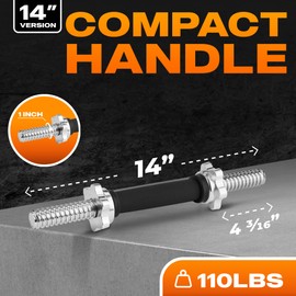 Metal Threaded Dumbbell Handles Rubber Grip - 14 x 1 inch