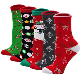 LOFIR Women's Cotton Christmas Socks Snowman Socks Santa Socks Girls Christmas Socks Size 35-41, 4/5 Pairs -