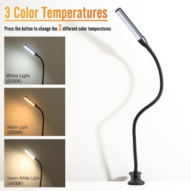 CeSunlight Clip on Reading Lamp, Clip Light, Warm & Daylight & White Light 3 Colors, Eye-Care Clamp Lamp with 10 Dimmable Illumination Modes