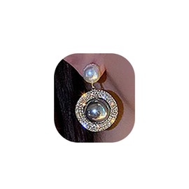 Wiwpar Pearl Rhinestone Circle Earrings - Dainty Round Shaped Drop Earrings for Women (Grey)