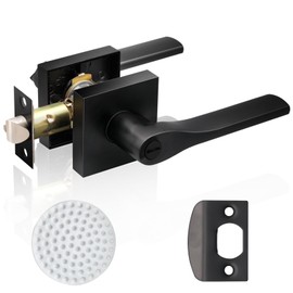 JO.KO Matte Black Door Knob, Interior Privacy Keyless Entry Door Lock, Square Style Reverisble Door Handles, Heavy Duty Door Levers for Bedroom Bathroom Doors