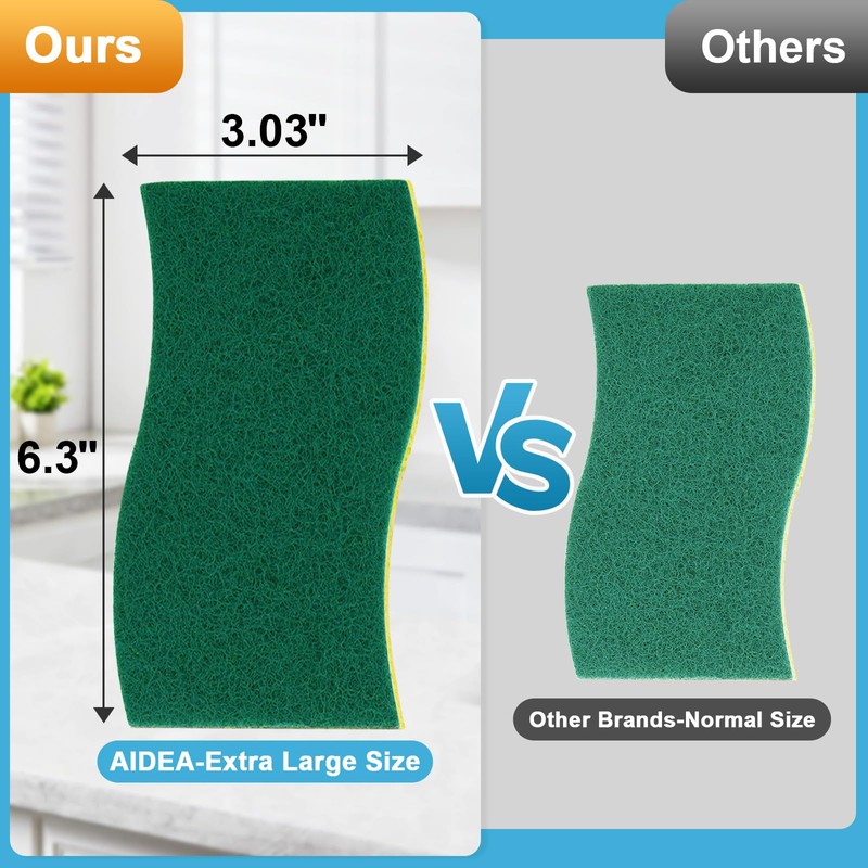 AIDEA XL Scrub Sponges 6Count, Heavy Duty Sponges for Dishes,