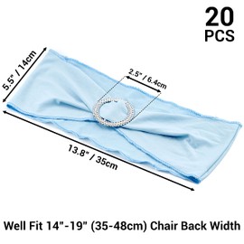 IFAMIO 20 Pcs Light Blue Chair Sashes with Buckles Bridal Stretch Spandex Chair Bands Elastic Chair Bows Ties with Buckle for Wedding Party Birthday Graduation Banquet Event Decoration (Sky Blue)