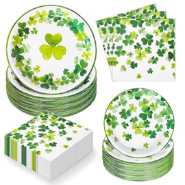 FYSUIMU St. Patrick’s Day Tableware Set Kit Serves 24 Shamrock Paper Plates and Napkins for Irish Holiday Birthday Party, 72Pcs