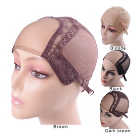 4X4 Inch U Part Swiss Lace Wig Cap for Making Wigs with Adjustable Straps on the Back Glueless Hairnets (Brown L)