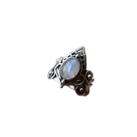 SUKKCCNO S925 Silver Vintage Women's Ring Natural Moonlight Stone Fashion Punk Style Ring Jewelry Fine Pattern Ring (Size 10)