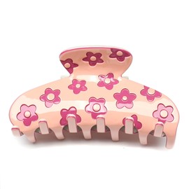 QinGoo Large Floral Hair Clip, Hair Clip, Hair Clip, Tightly Curled, Hair Accessory, Cute, Adult, Korean, Women's, 1 Piece (3.5 x 1.8 inches (9 x 4.5 cm), Pink Daisy