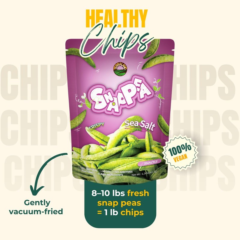Terraland Snap Pea Crispy Crisps-Sea Salt, Crispy & Crunch, Vegan,