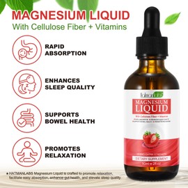 XAYGHE Magnesium Glycinate Supplements Drops for Women & Men, Liquid Magnesium Complex with Cellulose Fiber, Bromelain, Vitamins and Zinc, Strawberry Flavour, 60ml