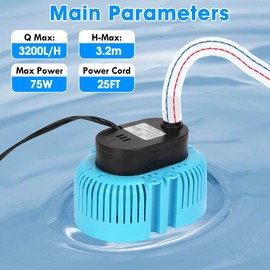 Pool Cover Pump Above Ground, Flantor Submersible Water Pump 75W Swimming Pump with 25FT Power Cord & 16FT Drainage Hose, Water Removal Pumps with 3 Adapters