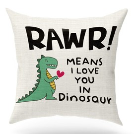 KongMoTree Dinosaur Gift Dinosaur Couple Gift Dinosaur Lover Gift,Letters RAWR Means I Love You in Dinosaur,Cotton Linen Pillow Case for Sofa Bedroom,Home Decor Throw Pillow Cover 18x18 inch