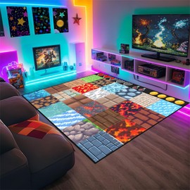 Game Rug for Cool Boys Room Decor, Funny Plaid Gamer Rug for Boys Bedroom Teens Kids Colorful Carpet for Living Room Playroom Game Decoration Floor Mat, 4'x6'