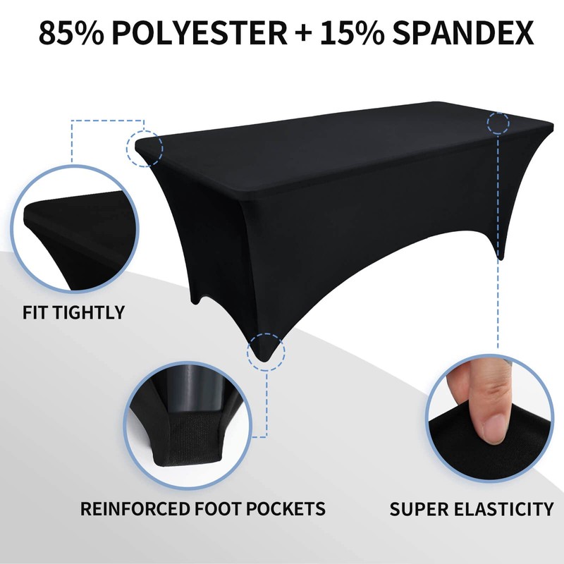 OutdoorLines Fitted Tablecloth Black Table Clothes for 4 Foot Rectangle