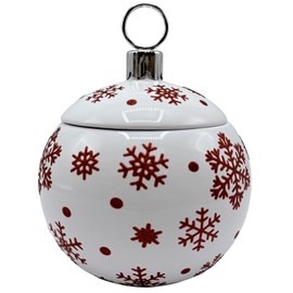 Christmas Chocolate Candy Filled Gift Box, Snowflake Ornament Glitter Ceramic Holiday Candy Dish with Red, Green and Gold Peanut Butter Cups, Christmas Treat Basket Gift and Table Centerpiece Décor