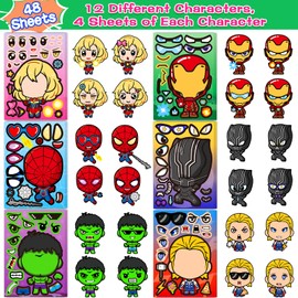 48 Sheets Make Your Own Stickers for Kids, DIY Make Superhero Face Stickers for Boys Girls, Party Favors Supplies Art Craft Family School Reward