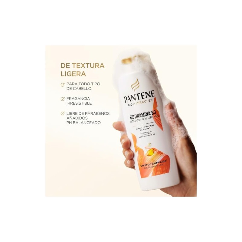 Pantene Shampoo, Anticaída+ para Cabello Débil con Caída+ Pantene Biotinamina