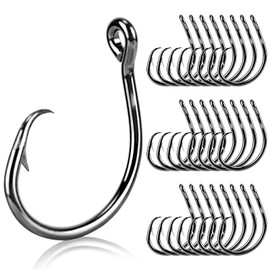 UCEC Circle Hooks Saltwater, in Line 4X Strong Fishing Hooks Catfish Hooks, Non-Offset Wide Gap High Carbon Steel Freshwater Circle Hook for Tuna, Bass, Catfish, Amberjack, Carp, Size 4/0, 25PCS