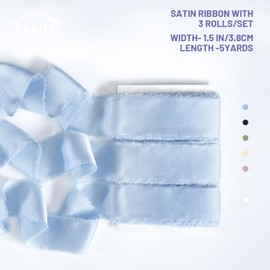 FAKILO Silk Satin Ribbon with Frayed Edge, 1-1/2 inch x 15 Yard Light Blue Satin Silk Ribbons for Gift Wrapping Baby Shower Wedding Birthday Bridal Bouquets Holiday Decor