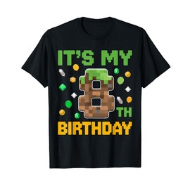 Birthday Boy It's My 8th Birthday Gamer Pixel Number T-Shirt