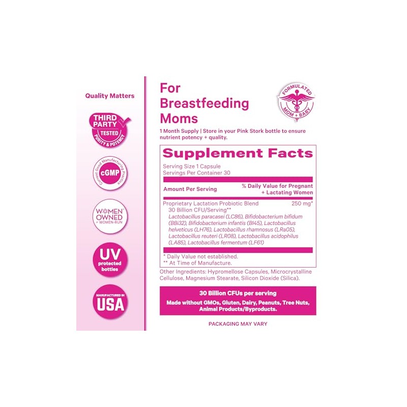 Pink Stork Probiótico de lactancia total probióticos para mujeres, suplementos