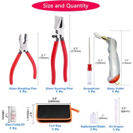 Puwany Glass Cutting Tool Kit,Glass Cutters Tools Set with Oil Feed Glass Cutter Glass Running Pliers Breaker Pliers, Glass Cutting for Stained Glass Mosaic Tiles Mirrors,Zipper Package