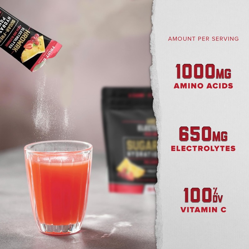 HRDWRK Electrolytes Powder Packets with Magnesium, Potassium Sodium, Keto Hydration