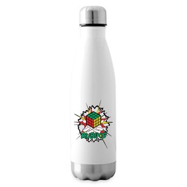 Spreadshirt Magic Rubik's Cube Explosion Insulated Water Bottle, 500 ml, White