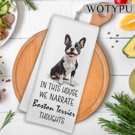 WOTYPU Boston Terrier Gifts Kitchen Towels, Dog Lover Gifts Dish Tea Towels, in This House We Narrate Boston Terrier Thoughts Humorous Decorative Hand Towel for Bathroom, 16x24 Inch
