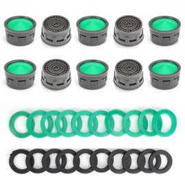 Pack of 10 Aerators for Taps, Aerator Insert, Tap Aerator, Water Saving Insert, Perlator M22 Internal Thread M24 Male Thread, with 20 Pieces Rubber Disc, Tap Replacement Parts for Bathroom Kitchen