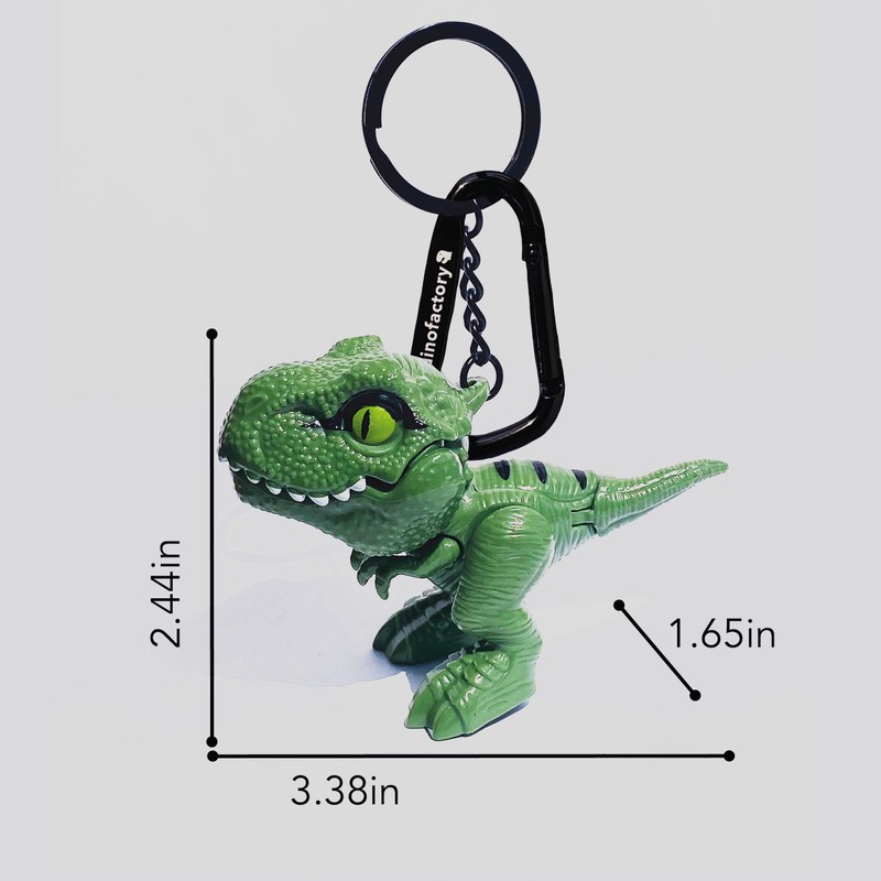 dinofactory Trex dinosaur Key Chain 2 inch Carabiner Clip, Green,
