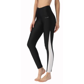 Ubestyle UPF 50+ High Waist Women's Surf Water Leggings Swim Tights Sun Protective (Black/White, L)
