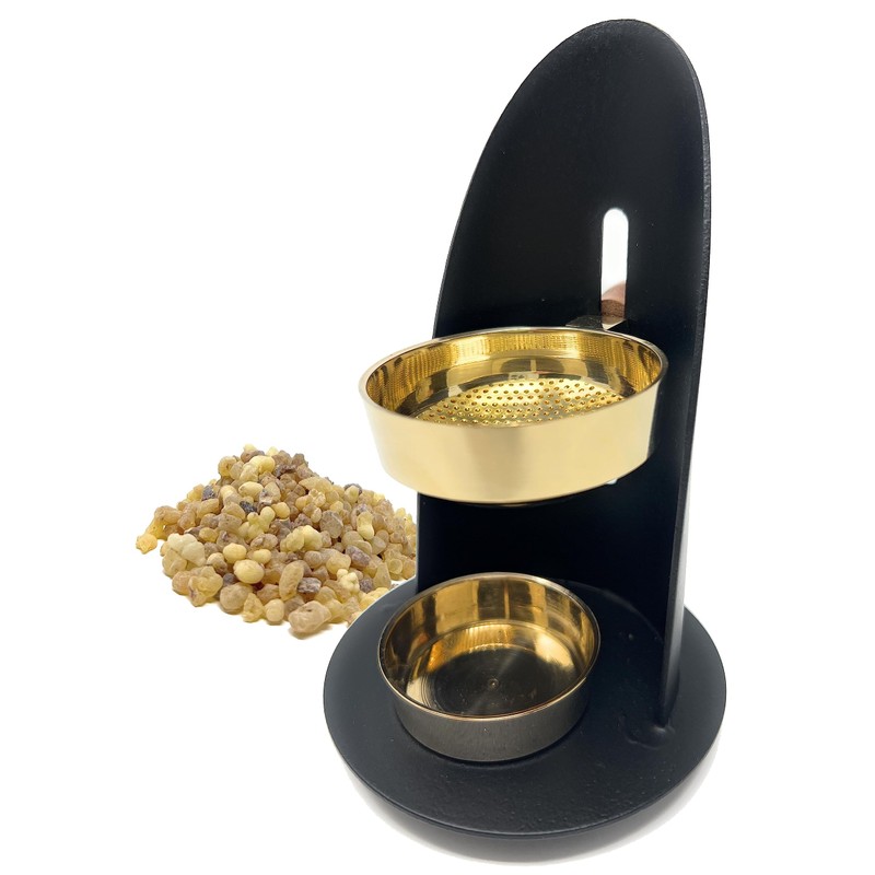 TRINTURA Incense Burner Height Adjustable Black Gold Includes 20g Boswelia