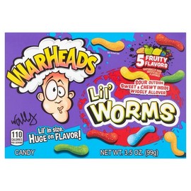 Warheads Lil' Worms (99g) | 5 Fruity Flavors - Lemon, Orange, Green Apple, Black Cherry & Blue Raspberry | Lil' in Size. Huge on Flavor! | American Treats by Swiss+