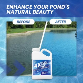 1 Gallon 4X Blue Pond Dye - Treats Like 4 Gallons & Covers 4 Acres, Concentrated Pond Dye Blue, Liquid Pond Shade & Blue Dye for Ponds and Lakes, Provides Natural Blue Color, Safe for Fish & Wildlife