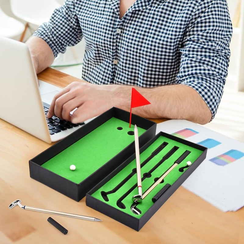 Golf Pen Set & Mini Desktop Golf Putting Green,Flag,3 Golf