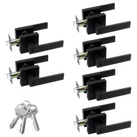 JO.KO 6 Pack Entry Door Lock Set, Square Door Lever for Bedroom, Passage Door Privacy Locking Interior/Exterior Entry Door Knob/Heavy Duty
