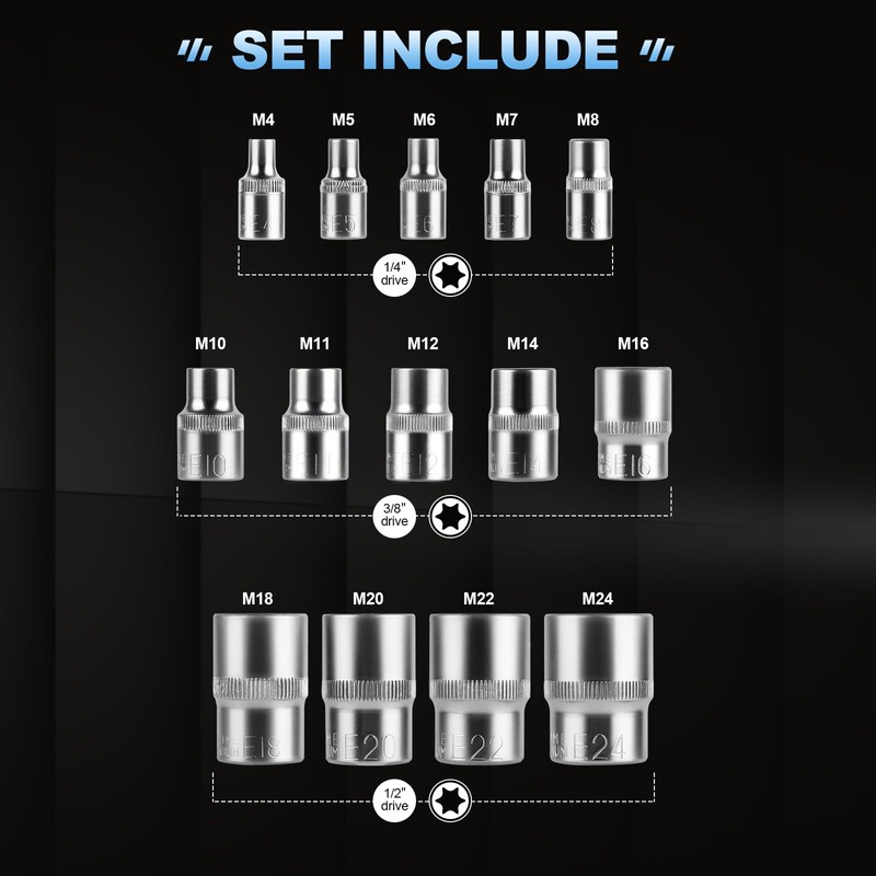 CPROSP 14-Piece External Torx Socket Wrench Set 1/2 inch, 1/4
