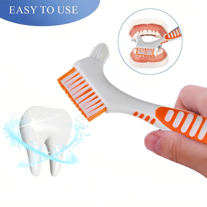 AFCJLTO Pack of 4 Portable Denture Cleaning Brushes with Moderate