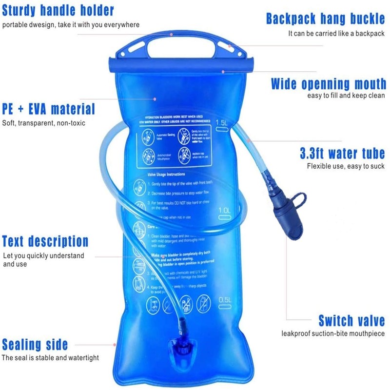 Hydration Bladder1.5L Water Bladder BPA Free,7Inch Large Opening Water Reservoir,Leak