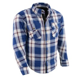 Milwaukee Leather MPM1645 Men's Plaid Flannel Biker Shirt with CE Approved Armor - Reinforced w/Aramid Fiber - X-Large Blue