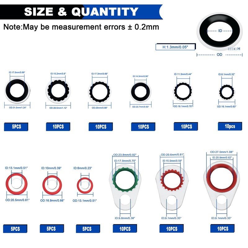 Daptemn 175 PCS A/C Compressor System Seal Washers Kit, 12