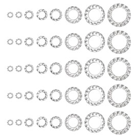 uxcell 320Pcs External Tooth Washers Assortment Kit, 304 Stainless Steel Tooth Locking Ring Washers Quick Speed Star Nut Locking Fastener Fastener, Silver