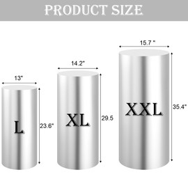 Set of 3 - Silver Cylinder Pedestal Stand Covers, Flexible Cylinder Stand Covers for Party, Wedding or Birthday Event Decor - Only Contains Cylinder Covers