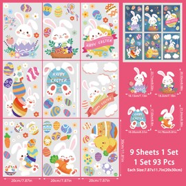 Easter Decorations Window Clings - 9 Sheets of Easter Window Stickers for Glass Windows - Spring Window Clings for Easter Decor - Perfect Easter Gifts (Cute Bunny)