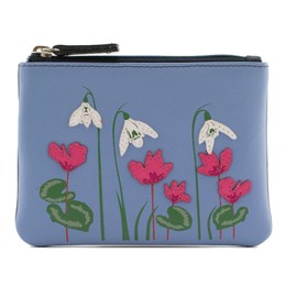 Mala Leather Snowdrop RFID Coin Purse, Pink Floral Applique, Blue, 12 x 9 cm