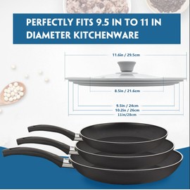 TOPULORS Universal Lid for Pots, Pans and Skillets, Tempered Glass with Silicone Rim Fits All 9 to 11 Inch Diameter Cookware, Replacement Lid, Grey