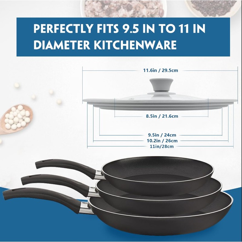 TOPULORS Universal Lid for Pots, Pans and Skillets, Tempered Glass